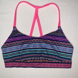 🆕 Neon Sports Bra Small Aztec Tribal Striped Pattern Old Navy Active Go-Dry Run